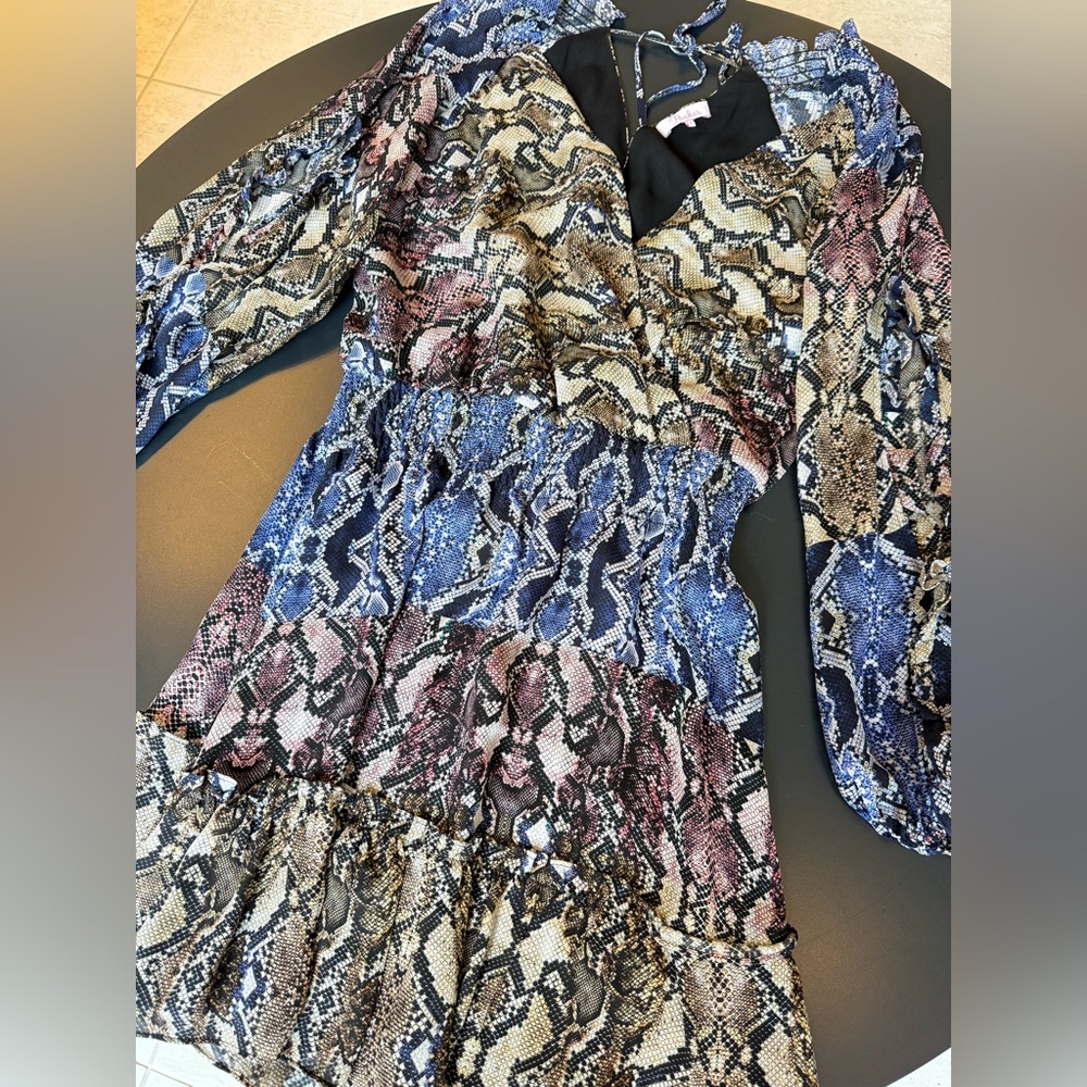 PARKER Gladis Python Print 100% SILK Georgette‎ Mini Dress, Size S, Retail $368 - Picture 7 of 12